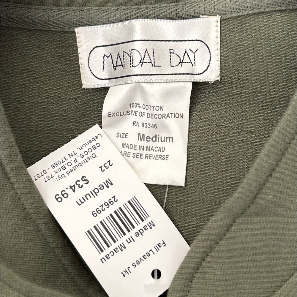 NWT Mandal Bay Olive Green Embroidered Fall Leaves Full Zip Jacket Women’s M - Picture 6 of 6